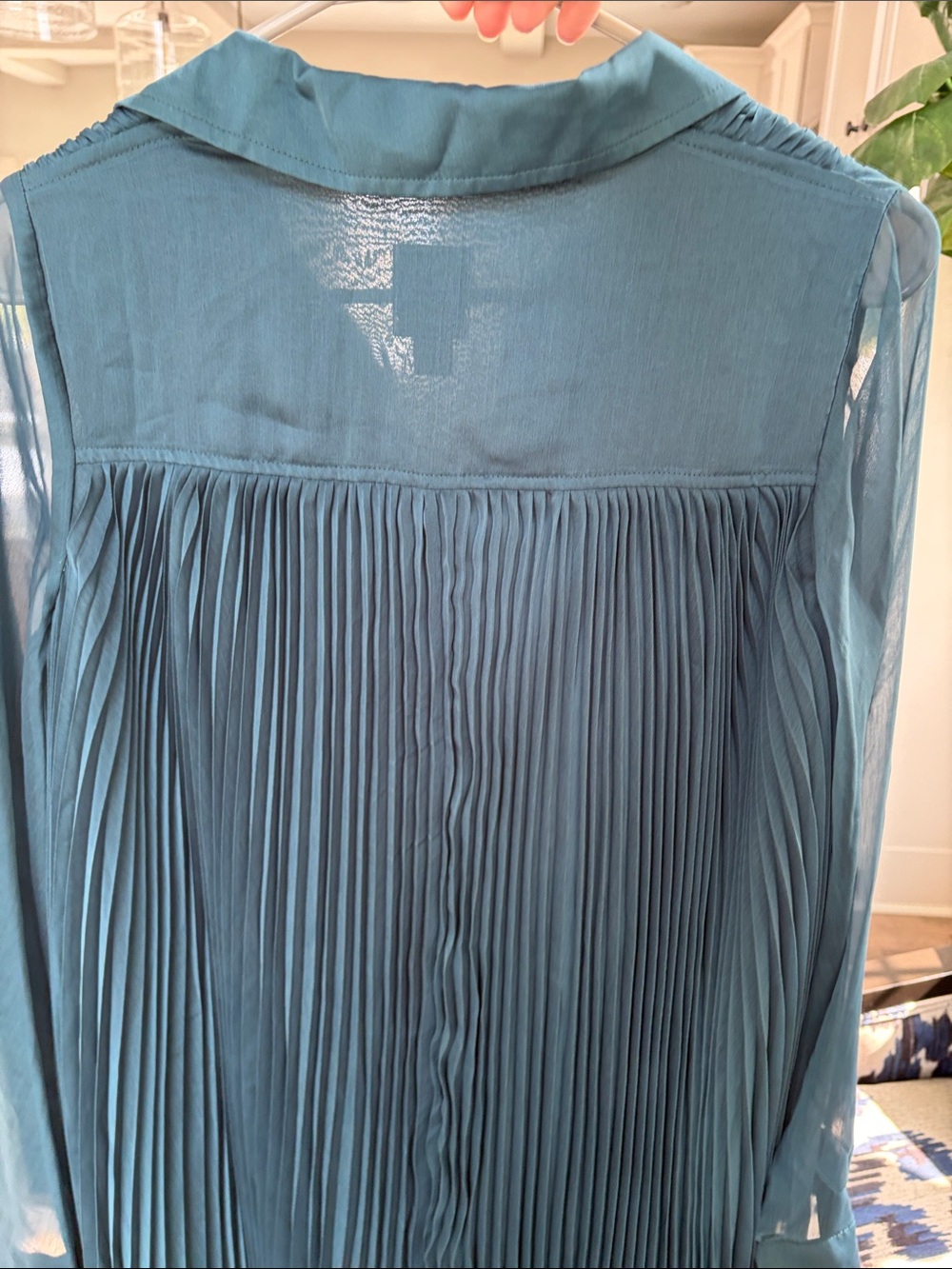 Anthropologie | Maeve Long-Sleeve Pleated Mini Shirt Dress Green Teal S NWT - Picture 6 of 7